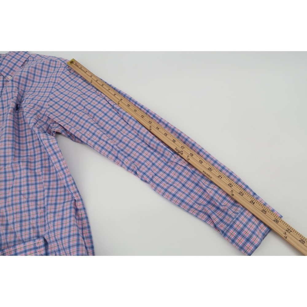 Ralph Lauren Button Down Shirt Mens Large Slim Fit Pink Blue Plaid Long Sleeve - Picture 9 of 12